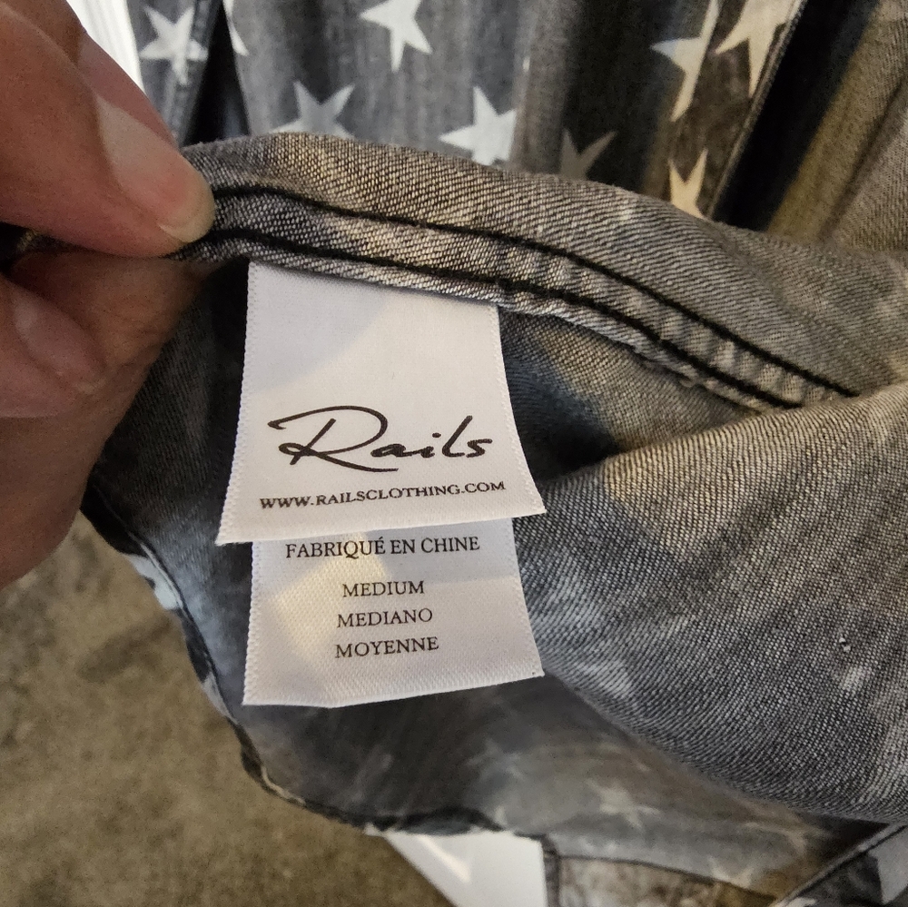 Rails Gray Star Button Down Shirt - image 6